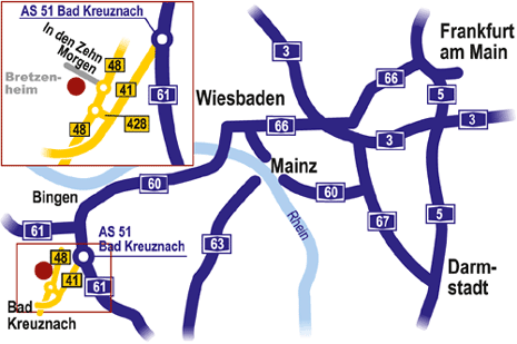Anfahrtsskizze Bretzenheim / Bad Kreuznach