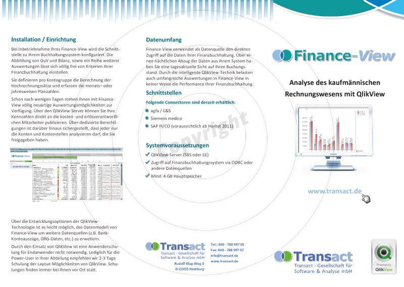 Faltblatt gestalten Außenseiten Beispiel Transact - Gesellschaft für Software & Analyse mbH